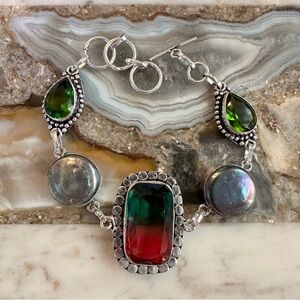 2151 Artisan Silver Bracelet with Red and Green Accents